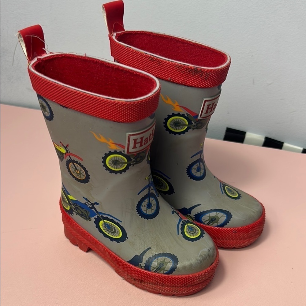 Hatley Kids Gray Red Bike Rain Boots